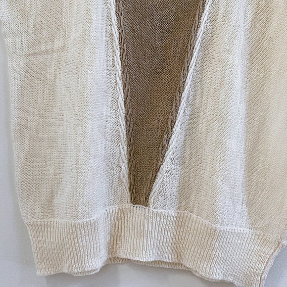 Light Knit Sweater Vest Cap Sleeve Cream and Tan Women Sleeveless Top Sz M/L - Picture 5 of 7